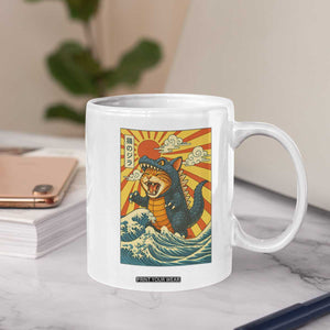 Catzilla Coffee Mug Kawaii Cat Monster Japanese Sun Wave Art TS12 Print Your Wear