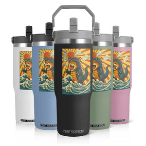 Catzilla Flip Straw Tumbler Kawaii Cat Monster Japanese Sun Wave Art TS12 Print Your Wear