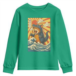 Catzilla Youth Sweatshirt Kawaii Cat Monster Japanese Sun Wave Art TS12 Irish Green Print Your Wear