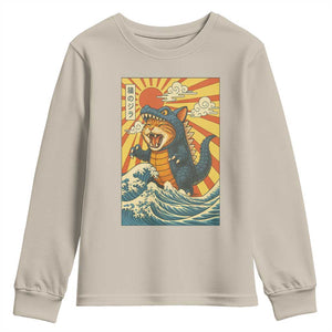 Catzilla Youth Sweatshirt Kawaii Cat Monster Japanese Sun Wave Art TS12 Sand Print Your Wear