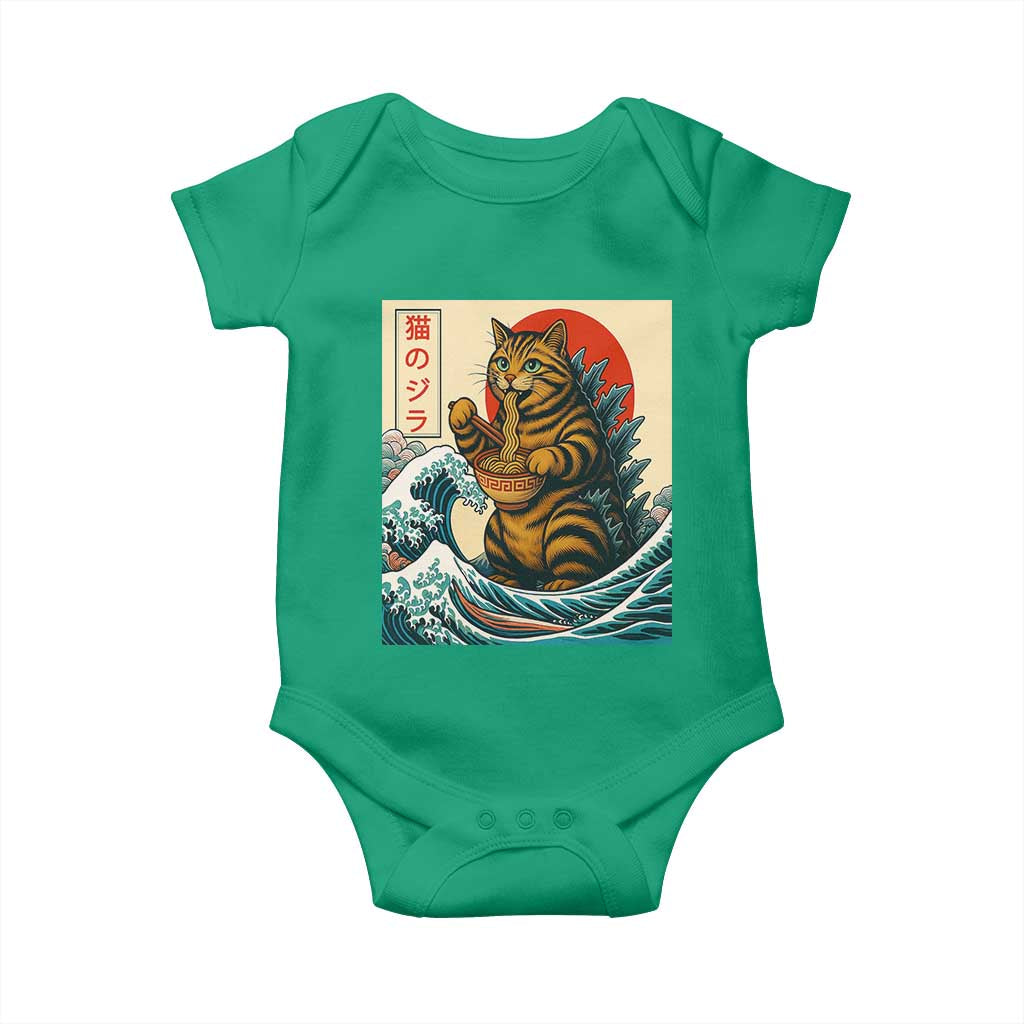 Cute Giant Cat Monster Eating Ramen Baby Onesie Japanese Sun Wave Art TS12 Irish Green Print Your Wear