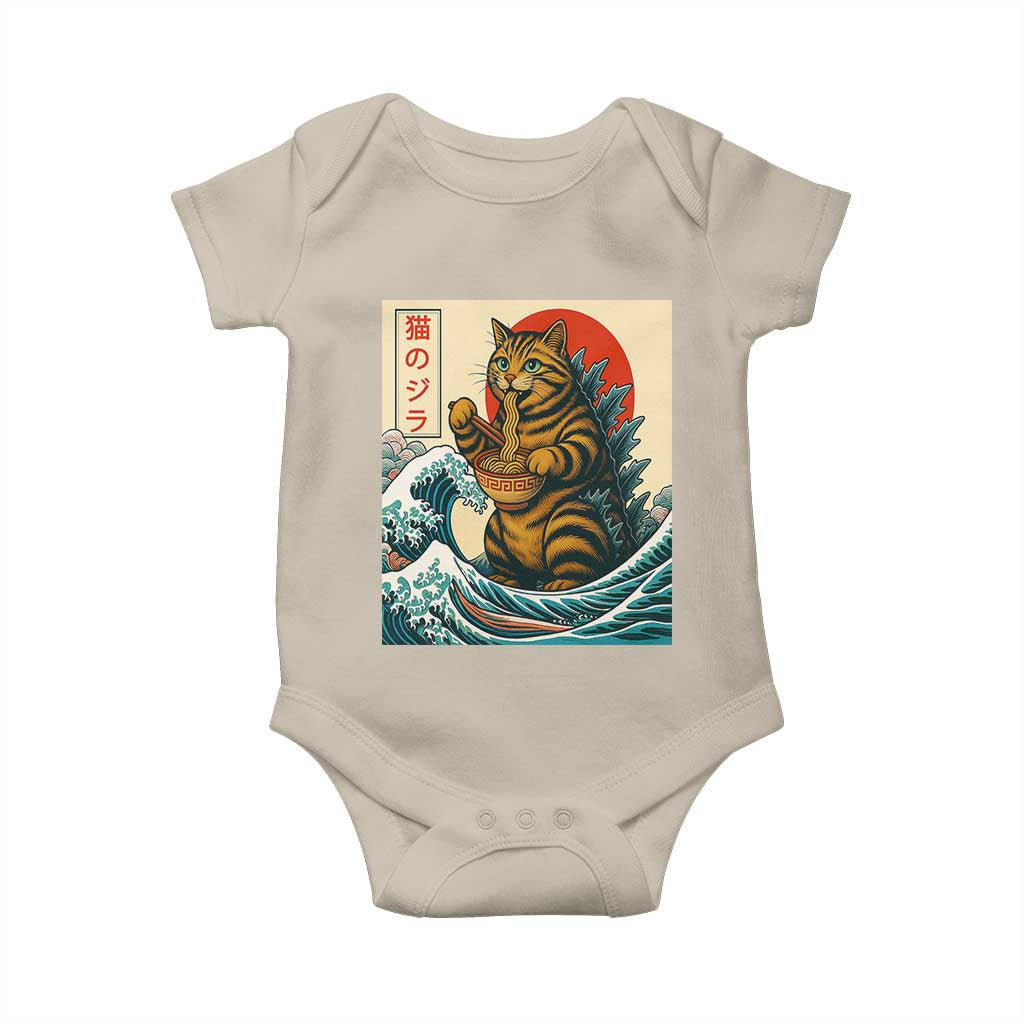 Cute Giant Cat Monster Eating Ramen Baby Onesie Japanese Sun Wave Art TS12 Sand Print Your Wear