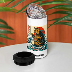 Catzilla 4 in 1 Can Cooler Tumbler Cute Cat Eating Ramen Japanese Sun Wave Art TS12 Print Your Wear