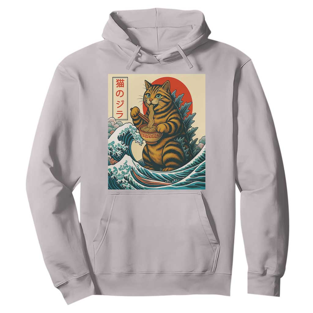 Cute Giant Cat Monster Eating Ramen Hoodie Japanese Sun Wave Art TS12 Ice Gray Print Your Wear