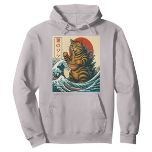 Catzilla Hoodie Cute Cat Eating Ramen Japanese Sun Wave Art TS12 Ice Gray Print Your Wear