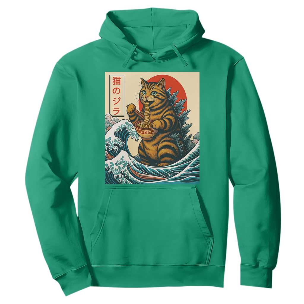 Cute Giant Cat Monster Eating Ramen Hoodie Japanese Sun Wave Art TS12 Irish Green Print Your Wear