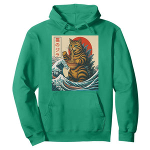 Catzilla Hoodie Cute Cat Eating Ramen Japanese Sun Wave Art TS12 Irish Green Print Your Wear