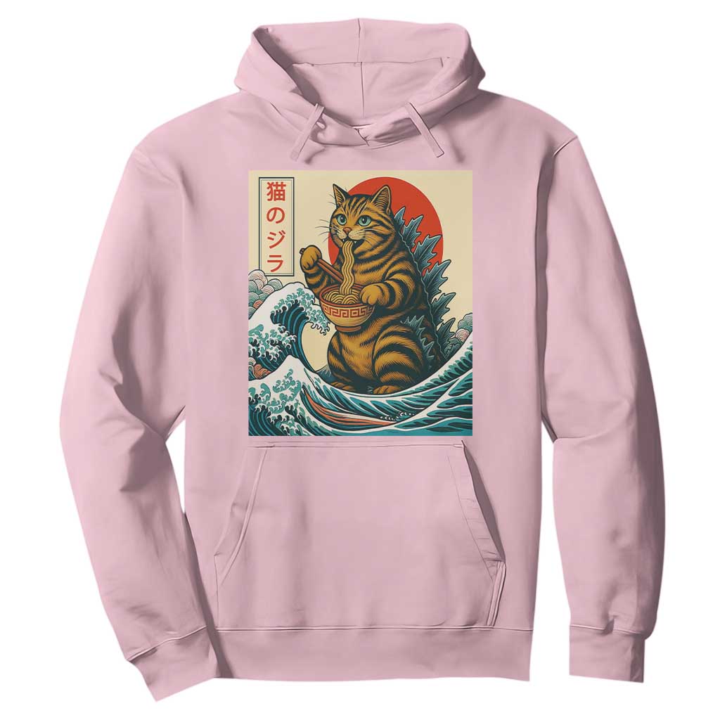 Cute Giant Cat Monster Eating Ramen Hoodie Japanese Sun Wave Art TS12 Light Pink Print Your Wear