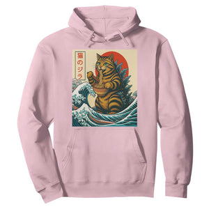 Catzilla Hoodie Cute Cat Eating Ramen Japanese Sun Wave Art TS12 Light Pink Print Your Wear