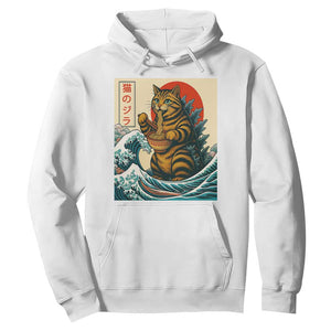 Cute Giant Cat Monster Eating Ramen Hoodie Japanese Sun Wave Art TS12 White Print Your Wear