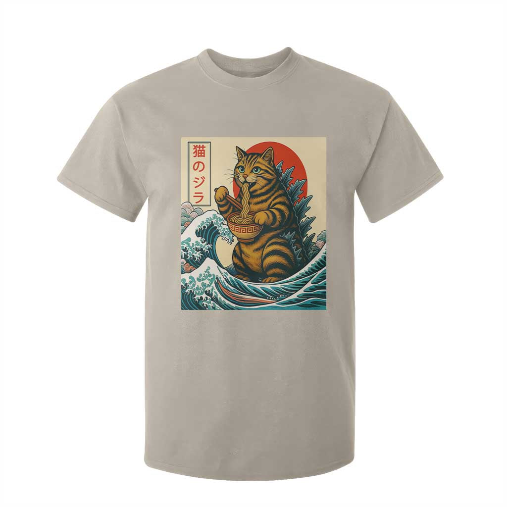Cute Giant Cat Monster Eating Ramen T Shirt For Kid Japanese Sun Wave Art TS12 Sand Print Your Wear