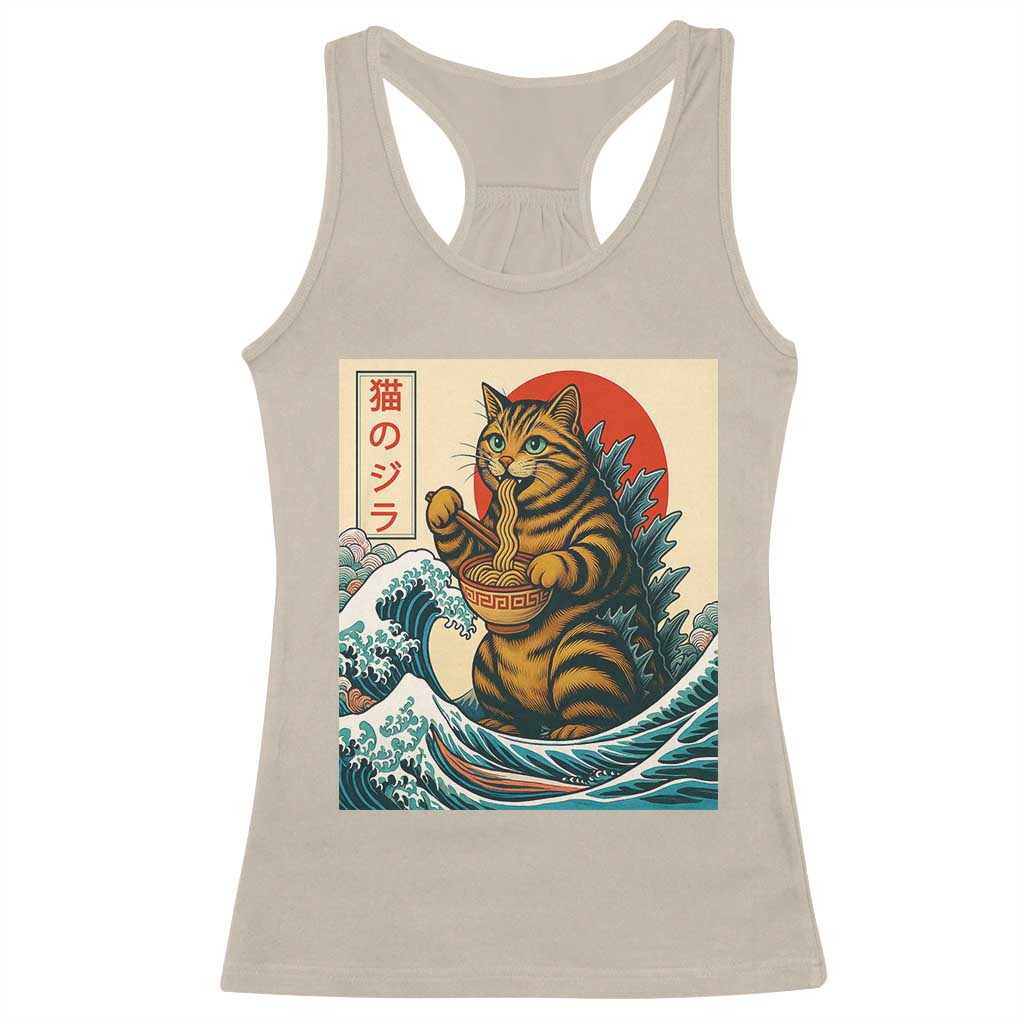 Cute Giant Cat Monster Eating Ramen Racerback Tank Top Japanese Sun Wave Art TS12 Sand Print Your Wear