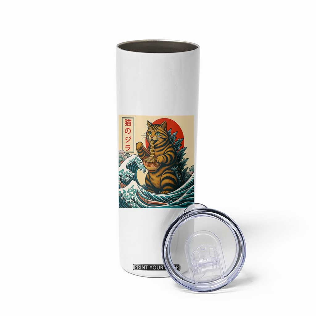 Catzilla Skinny Tumbler Cute Cat Eating Ramen Japanese Sun Wave Art TS12 Print Your Wear