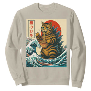 Catzilla Sweatshirt Cute Cat Eating Ramen Japanese Sun Wave Art TS12 Sand Print Your Wear