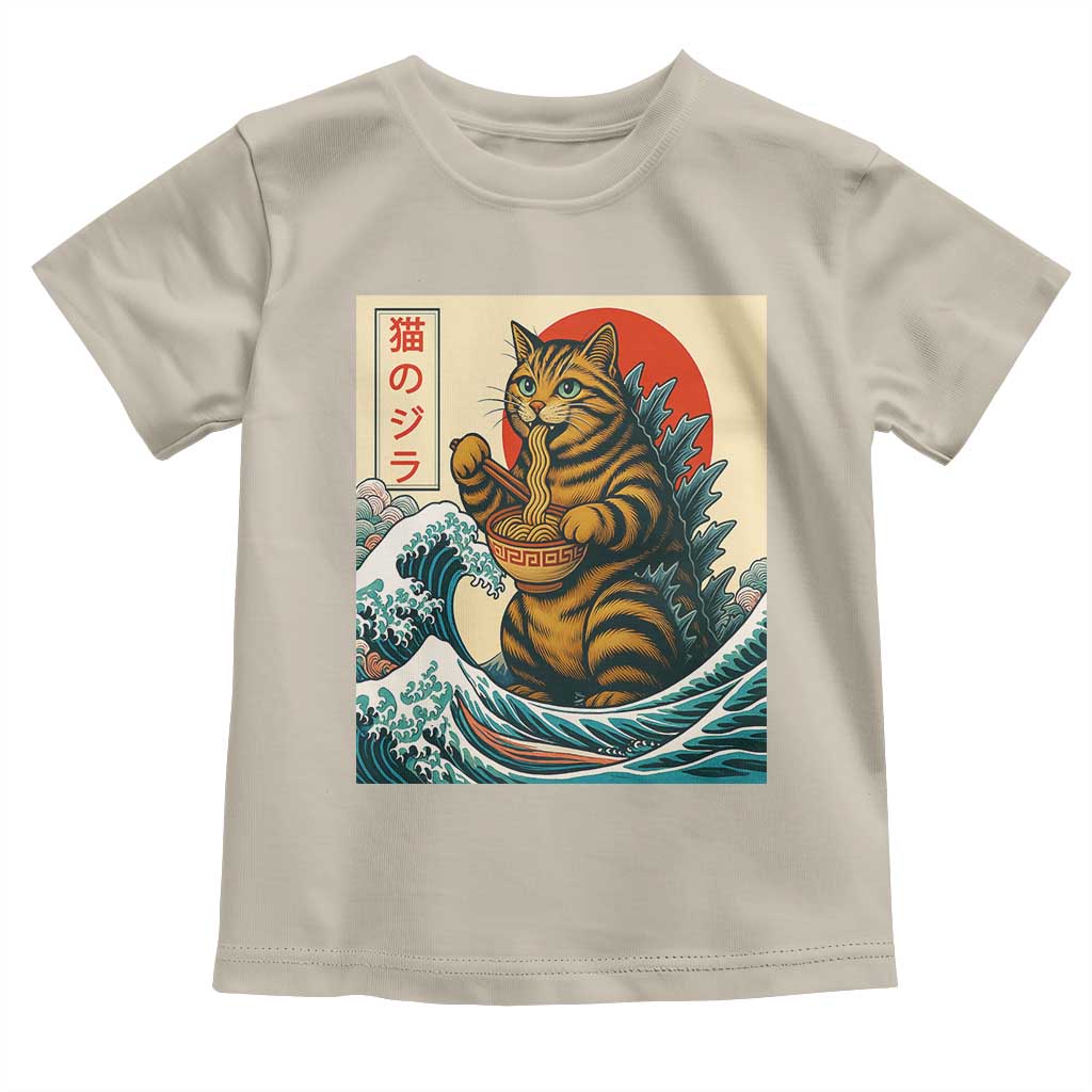 Cute Giant Cat Monster Eating Ramen Toddler T Shirt Japanese Sun Wave Art TS12 Sand Print Your Wear