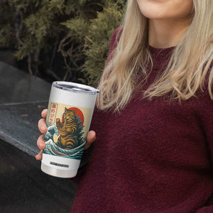 Catzilla Tumbler Cup Cute Cat Eating Ramen Japanese Sun Wave Art TS12 Print Your Wear