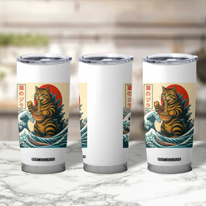 Catzilla Tumbler Cup Cute Cat Eating Ramen Japanese Sun Wave Art TS12 Print Your Wear