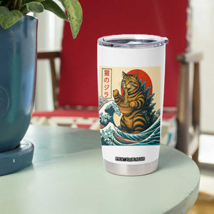 Catzilla Tumbler Cup Cute Cat Eating Ramen Japanese Sun Wave Art TS12 Print Your Wear