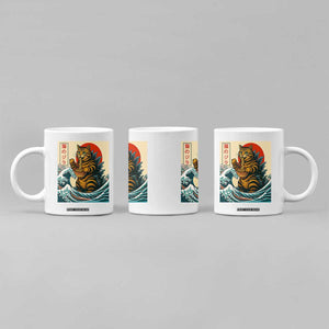 Catzilla Coffee Mug Cute Cat Eating Ramen Japanese Sun Wave Art TS12 Print Your Wear
