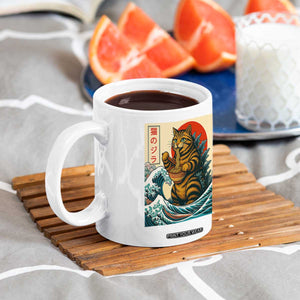Catzilla Coffee Mug Cute Cat Eating Ramen Japanese Sun Wave Art TS12 Print Your Wear