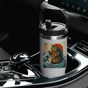 Catzilla Flip Straw Tumbler Cute Cat Eating Ramen Japanese Sun Wave Art TS12 Print Your Wear