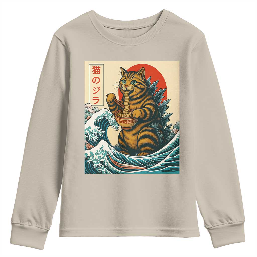 Cute Giant Cat Monster Eating Ramen Youth Sweatshirt Japanese Sun Wave Art TS12 Sand Print Your Wear