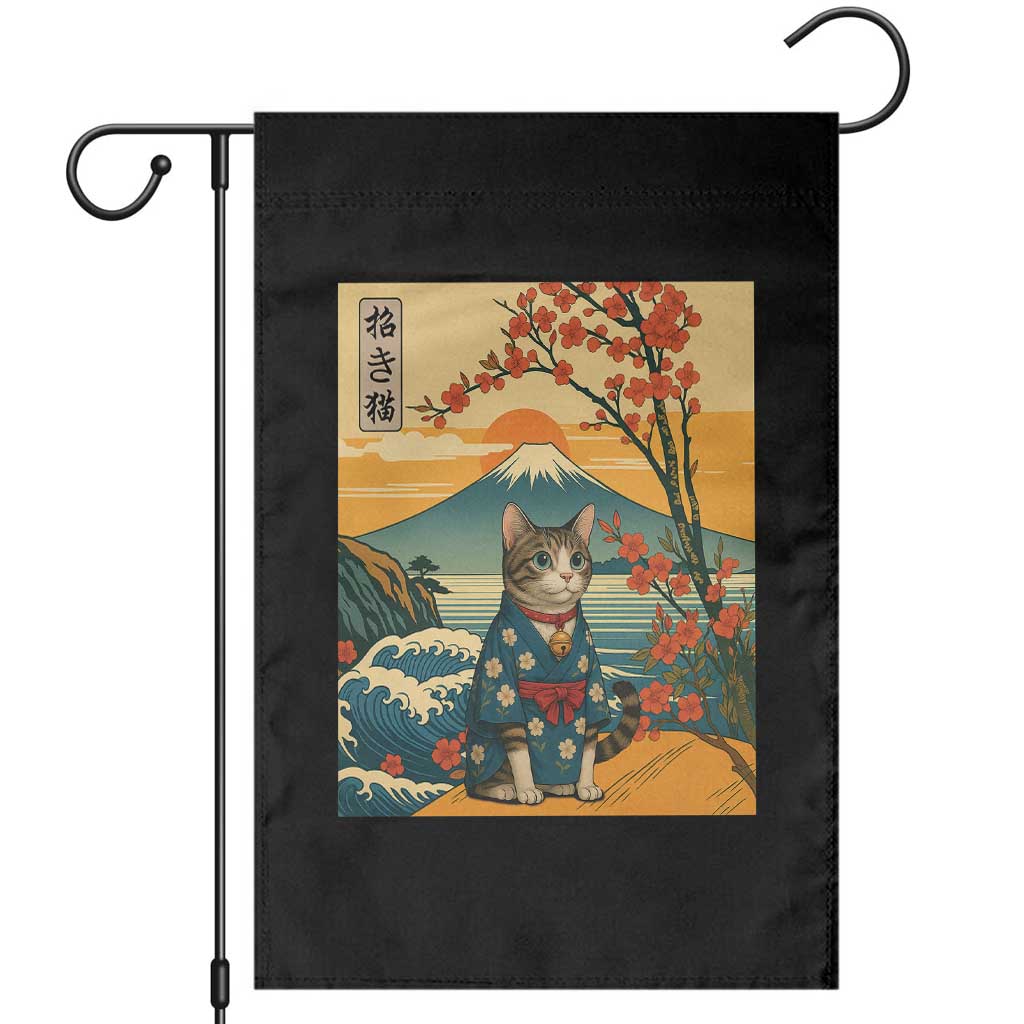Japanese Ukiyo E Cat Kimono Garden Flag Mount Fuji Cherry Blossom Vintage Gift TS12 Black Print Your Wear