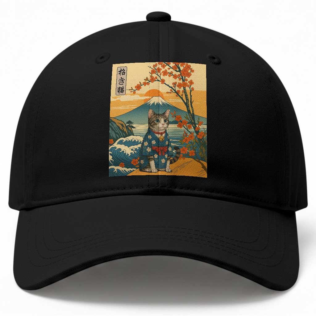 Japanese Ukiyo E Cat Kimono Baseball Cap Mount Fuji Cherry Blossom Vintage Gift TS12 Print Your Wear