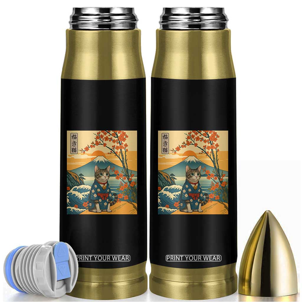 Japanese Ukiyo E Cat Kimono Bullet Tumbler Mount Fuji Cherry Blossom Vintage Gift TS12 Black Print Your Wear