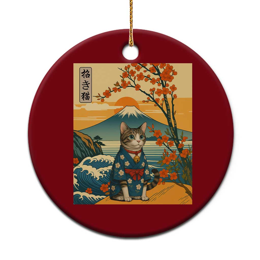 Japanese Ukiyo E Cat Kimono Ceramic Ornament Mount Fuji Cherry Blossom Vintage Gift TS12 1pc Red Print Your Wear