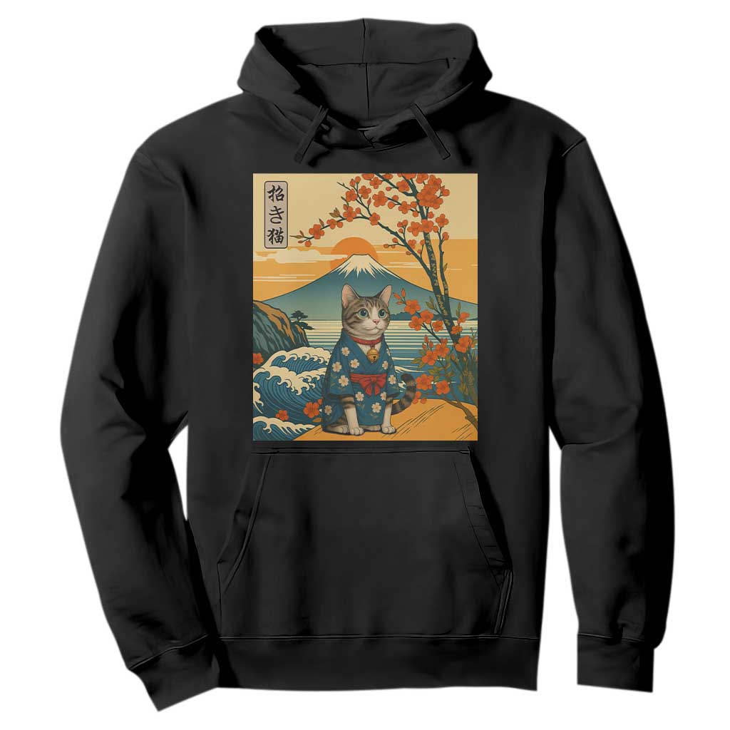 Japanese Ukiyo E Cat Kimono Hoodie Mount Fuji Cherry Blossom Vintage Gift TS12 Black Print Your Wear