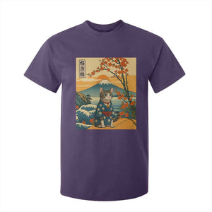 Japanese Ukiyo E Cat Kimono T Shirt For Kid Mount Fuji Cherry Blossom Vintage Gift TS12 Purple Print Your Wear