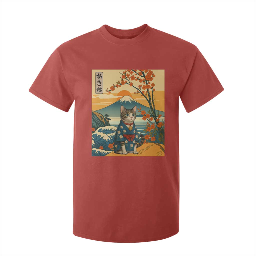 Japanese Ukiyo E Cat Kimono T Shirt For Kid Mount Fuji Cherry Blossom Vintage Gift TS12 Red Print Your Wear