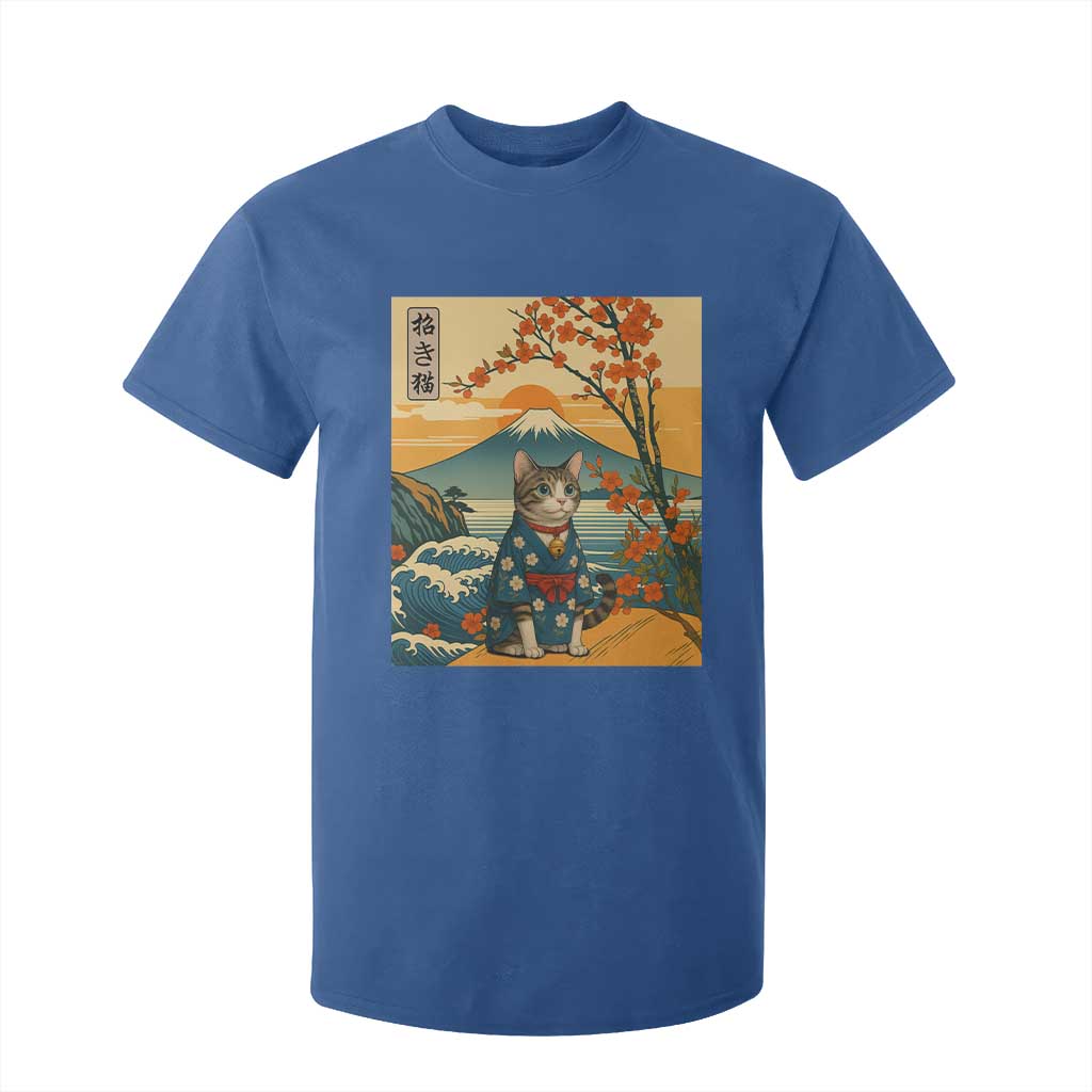 Japanese Ukiyo E Cat Kimono T Shirt For Kid Mount Fuji Cherry Blossom Vintage Gift TS12 Royal Blue Print Your Wear