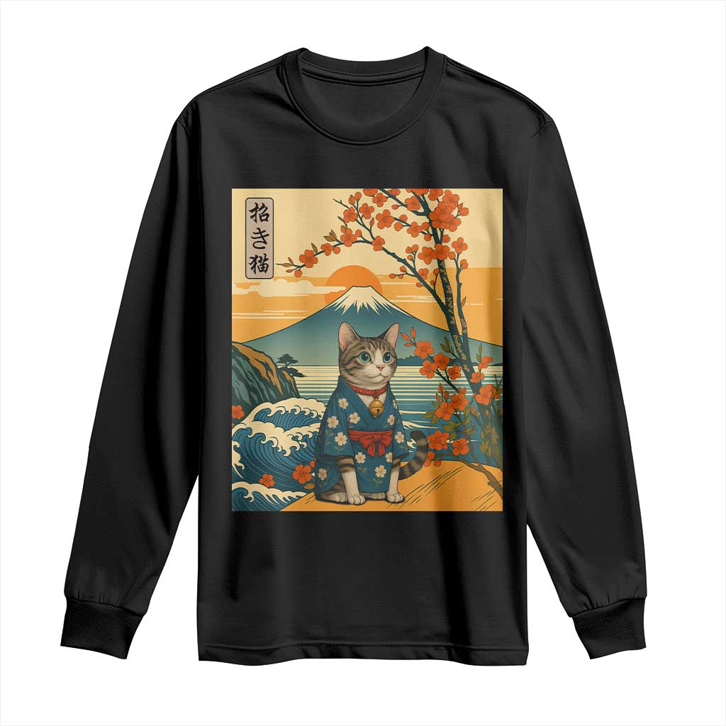 Japanese Ukiyo E Cat Kimono Long Sleeve Shirt Mount Fuji Cherry Blossom Vintage Gift TS12 Black Print Your Wear