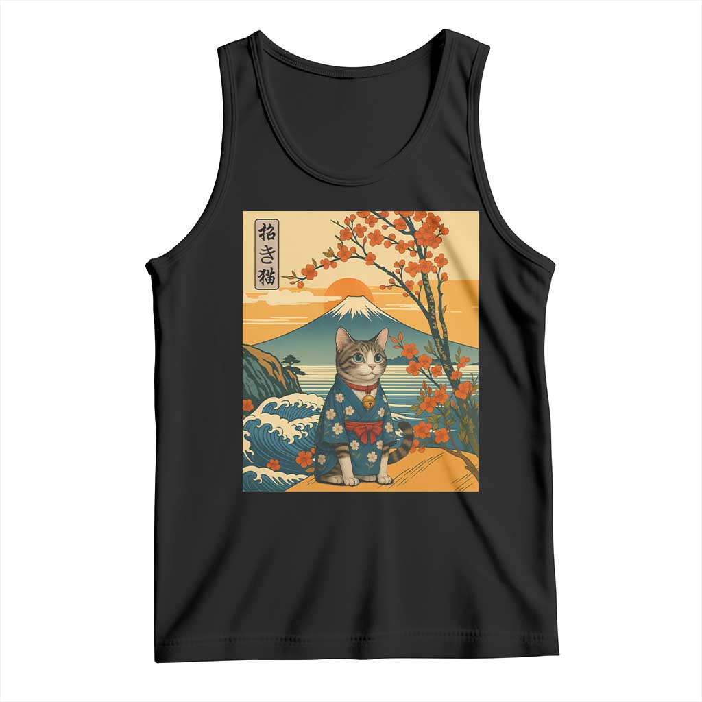 Japanese Ukiyo E Cat Kimono Tank Top Mount Fuji Cherry Blossom Vintage Gift TS12 Black Print Your Wear