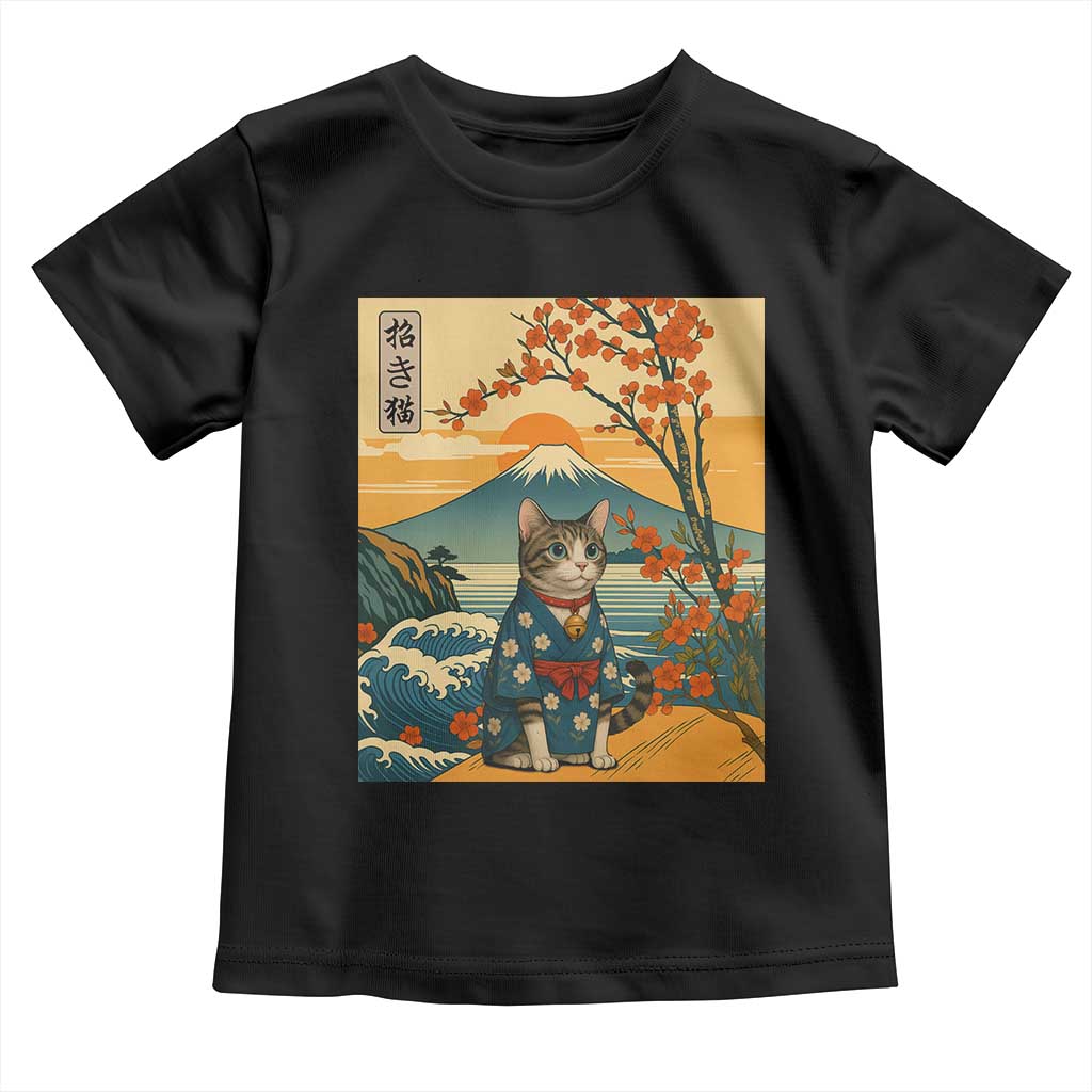 Japanese Ukiyo E Cat Kimono Toddler T Shirt Mount Fuji Cherry Blossom Vintage Gift TS12 Black Print Your Wear