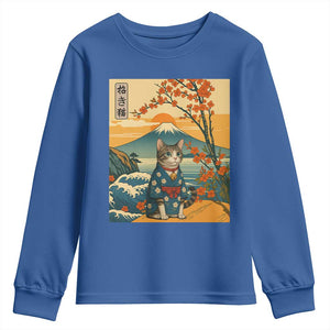 Japanese Ukiyo E Cat Kimono Youth Sweatshirt Mount Fuji Cherry Blossom Vintage Gift TS12 Royal Blue Print Your Wear