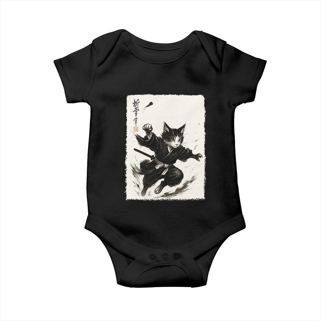 Samurai Cat Baby Onesie Japanese Sumie Cat Warrior Art TS12 Black Print Your Wear