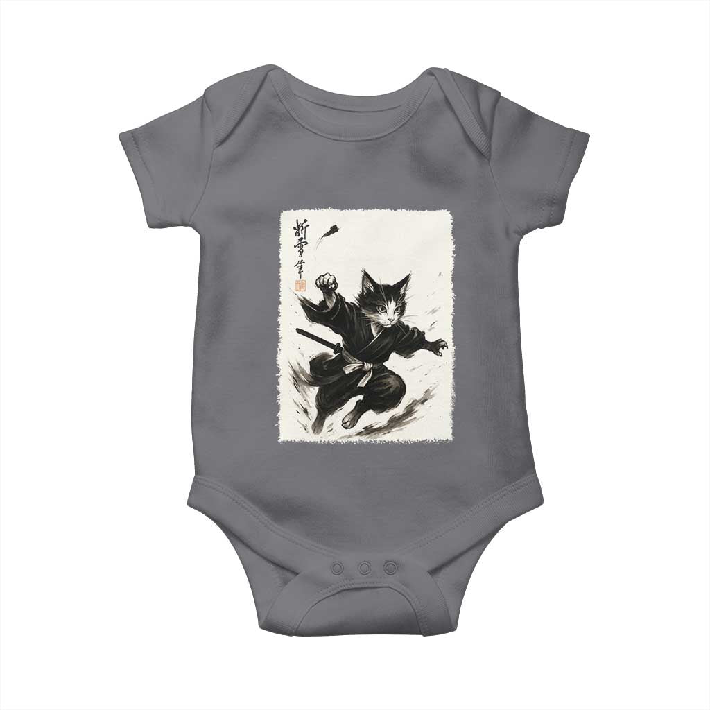 Samurai Cat Baby Onesie Japanese Sumie Cat Warrior Art TS12 Charcoal Print Your Wear