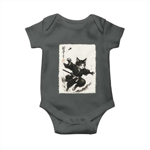 Samurai Cat Baby Onesie Japanese Sumie Cat Warrior Art TS12 Dark Heather Print Your Wear