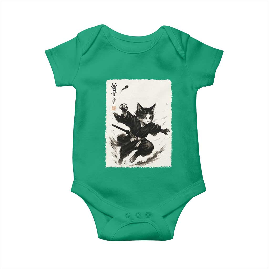 Samurai Cat Baby Onesie Japanese Sumie Cat Warrior Art TS12 Irish Green Print Your Wear