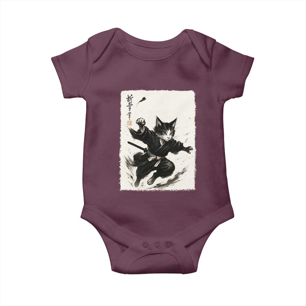 Samurai Cat Baby Onesie Japanese Sumie Cat Warrior Art TS12 Maroon Print Your Wear