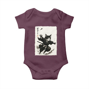 Samurai Cat Baby Onesie Japanese Sumie Cat Warrior Art TS12 Maroon Print Your Wear
