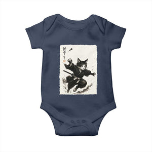 Samurai Cat Baby Onesie Japanese Sumie Cat Warrior Art TS12 Navy Print Your Wear