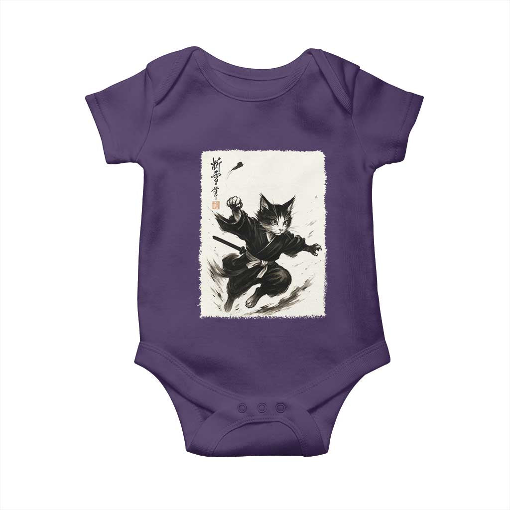 Samurai Cat Baby Onesie Japanese Sumie Cat Warrior Art TS12 Purple Print Your Wear