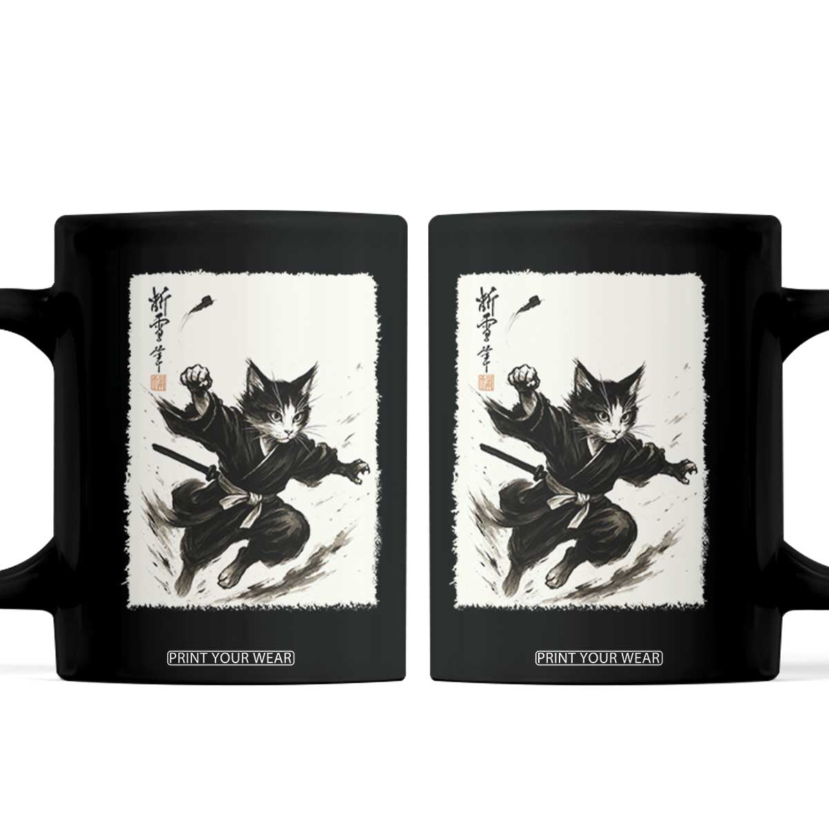 Samurai Cat Coffee Mug Japanese Sumie Cat Warrior Art TS12 Black Print Your Wear