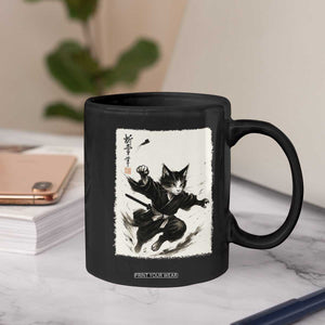 Samurai Cat Coffee Mug Japanese Sumie Cat Warrior Art TS12 Print Your Wear