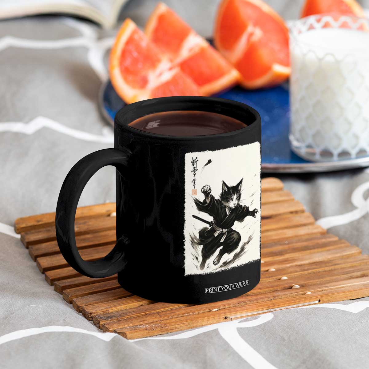 Samurai Cat Coffee Mug Japanese Sumie Cat Warrior Art TS12 Print Your Wear