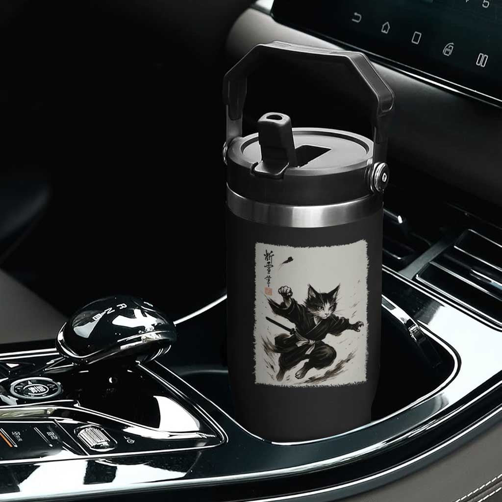 Samurai Cat Flip Straw Tumbler Japanese Sumie Cat Warrior Art TS12 Print Your Wear